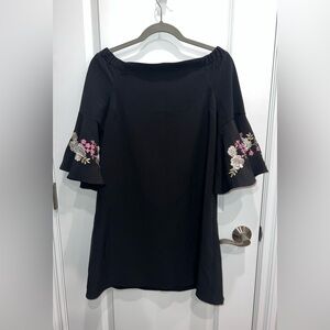 Jennifer Lopez Woman’s Black Embroidered Off-the-Shoulder Mini Shift Dress XS